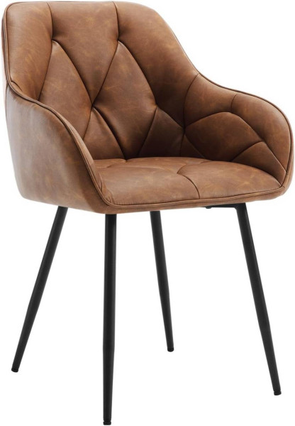 Esszimmerstuhl, ergonomischer Sessel, aus Vintage-Kunstleder, Metallbeine, Braun