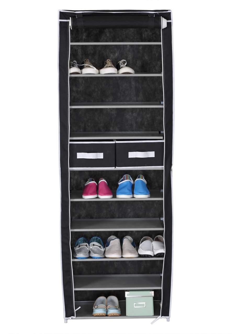 Shoe Rack With Fabric Cover 11 Layers Black Woltu Eu