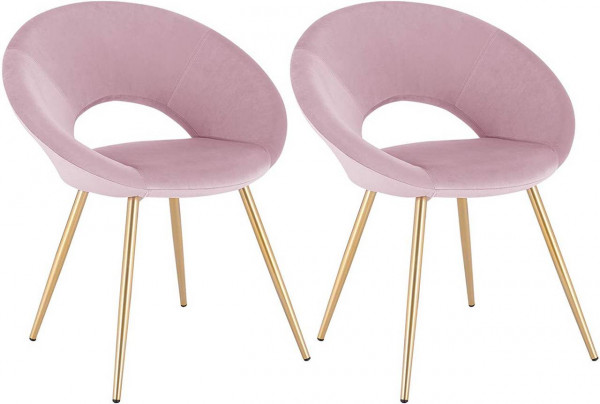 2er-Set Küchenstuhl Polsterstuhl Wohnzimmerstuhl aus Samt Metallbeine, rosa
