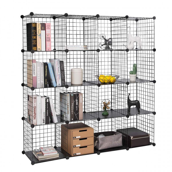 WOLTU 16 Wire Cube Storage Shelves Large DIY Wire Grid Bookcase Interlocking Storage Shoe Rack 
