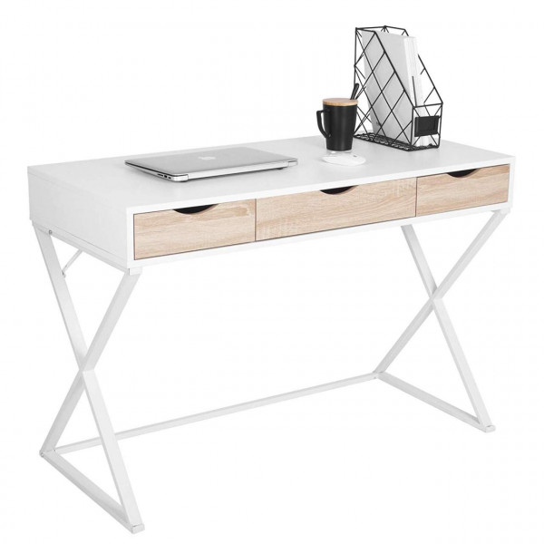 Schreibtisch mit 3 Schubladen aus Holz & Stahl