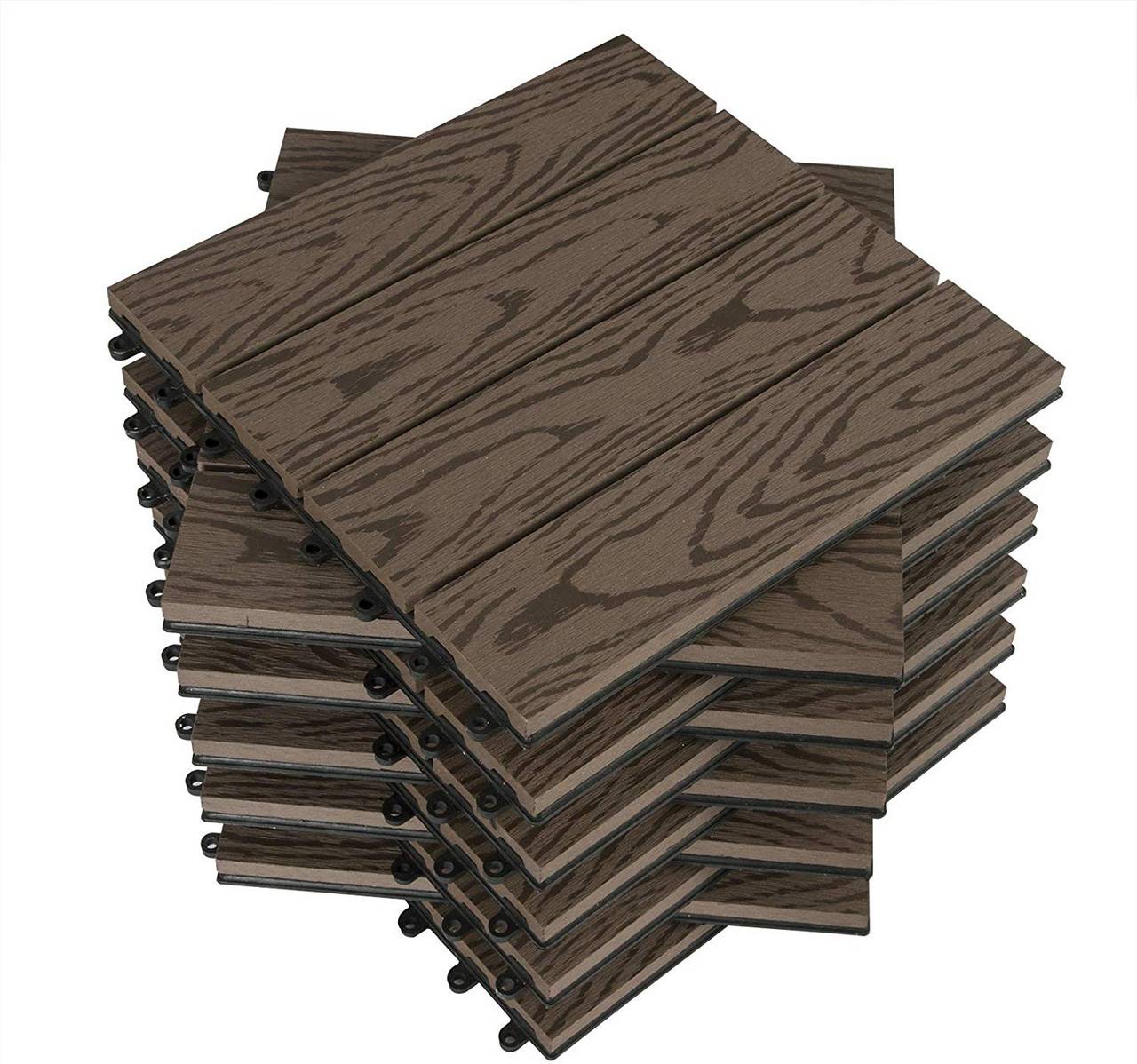 11 Stück WPC Terrassenfliesen Bodenbelag in Holzoptik Fliesen 30 × 30 cm für 1m² 