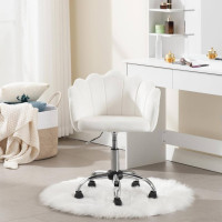 WOLTU Office Chair, Dressing Chair, Velvet Chair with Petal Backrest, Metal Frame