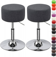 Round Bar Stool Set of 2 Height Adjustable with Linen Fabric Seat 