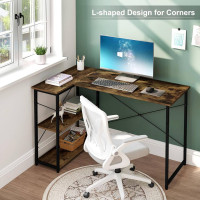 Klihome Desk L Shape, Computer Desk with Shelf, Storage Space, Wood Material Metal