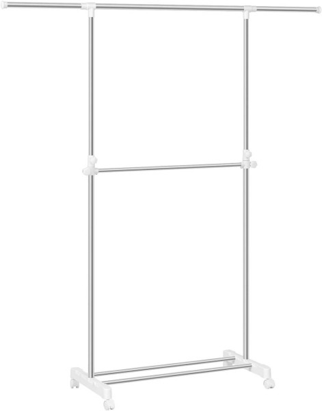 WOLTU clothes rack on wheels, height adjustable, clothes rail, made of metal, silver white