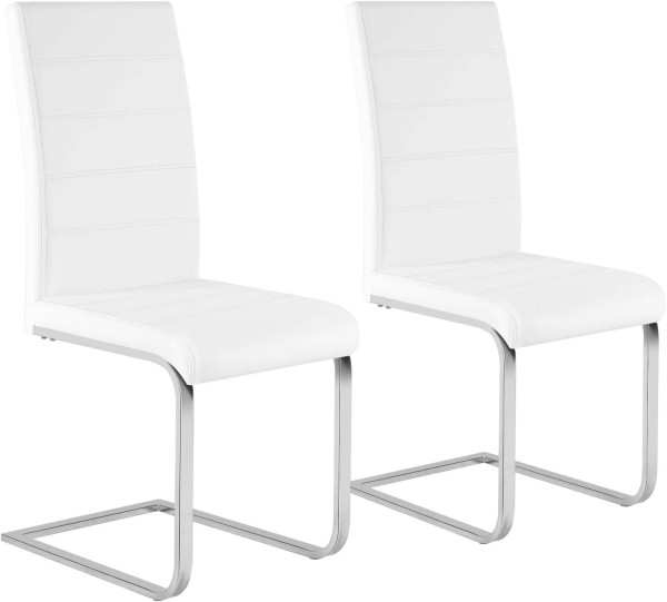 Esszimmerstühle 2er Set, Schwingstuhl mit hoher Rückenlehne, Kunstleder, weiß