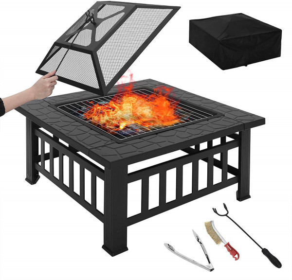 Feuerschale Feuertisch Feuerkorb für Garten Wärme Kühlen BBQ mit Schutzhülle