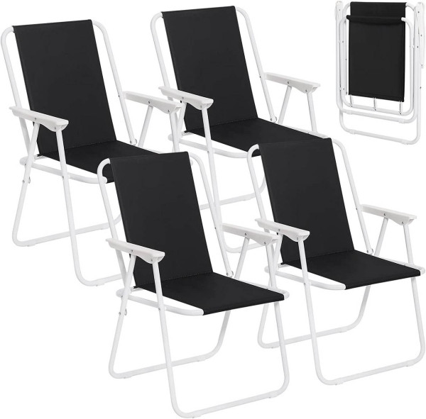 Klappstuhl Gartenstuhl 4er-Set, Klappbarer Kunststoff-Stuhl, für Garten & Camping Schwarz