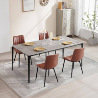Klihome eetkamerstoelen set van 4, design stoel, metalen poten, zitting van kunstleer, bruin