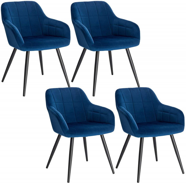 4er-Set Esszimmerstuhl mit Armlehne Sitzfläche aus Samt, Metallbeine blau