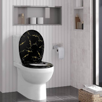 Toilettendeckel mit Absenkautomatik, schwarzer WC Sitz mit goldenem Glitzer
