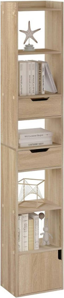 WOLTU Bücherregal Standregal, mit 6 Ablagen 2 Schubladen 1 Tür, aus Holzwerkstoff