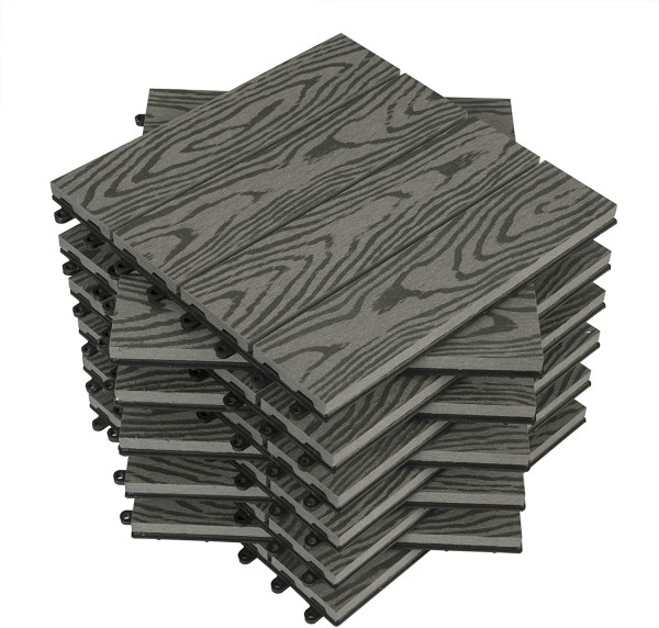 WPC Terrassenfliesen Holzoptik, Bodenbelag mit Klicksystem, 30x30 cm 22 Stück Hellgrau