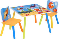 Kindertisch mit 2 Stühlen, Kindersitzgruppe mit Meer-Motiv, aus MDF Massivholz, SG003