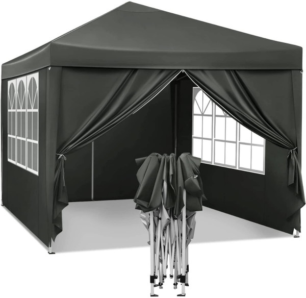 Pavillon Pop-Up wasserdichter Sonnenschutz Camping Pagodenzelt 3 x 3 m grau