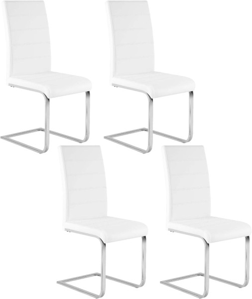 Esszimmerstühle 4er Set, Schwingstuhl mit hoher Rückenlehne, Kunstleder, weiß