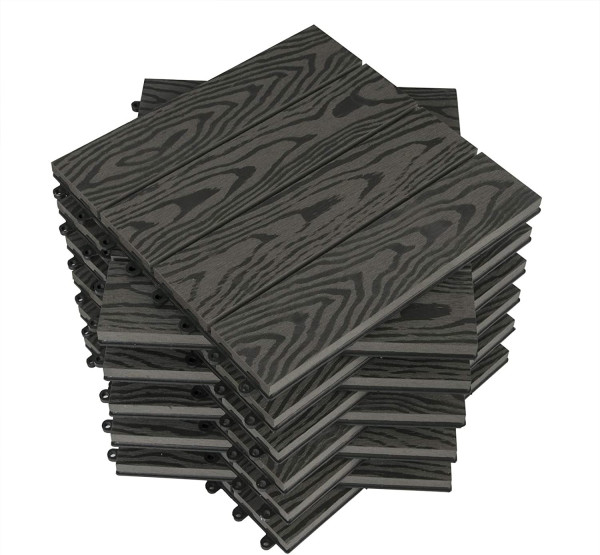 WPC Terrassenfliesen Holzoptik, Bodenbelag mit Klicksystem, 30x30 cm 22 Stück Grau