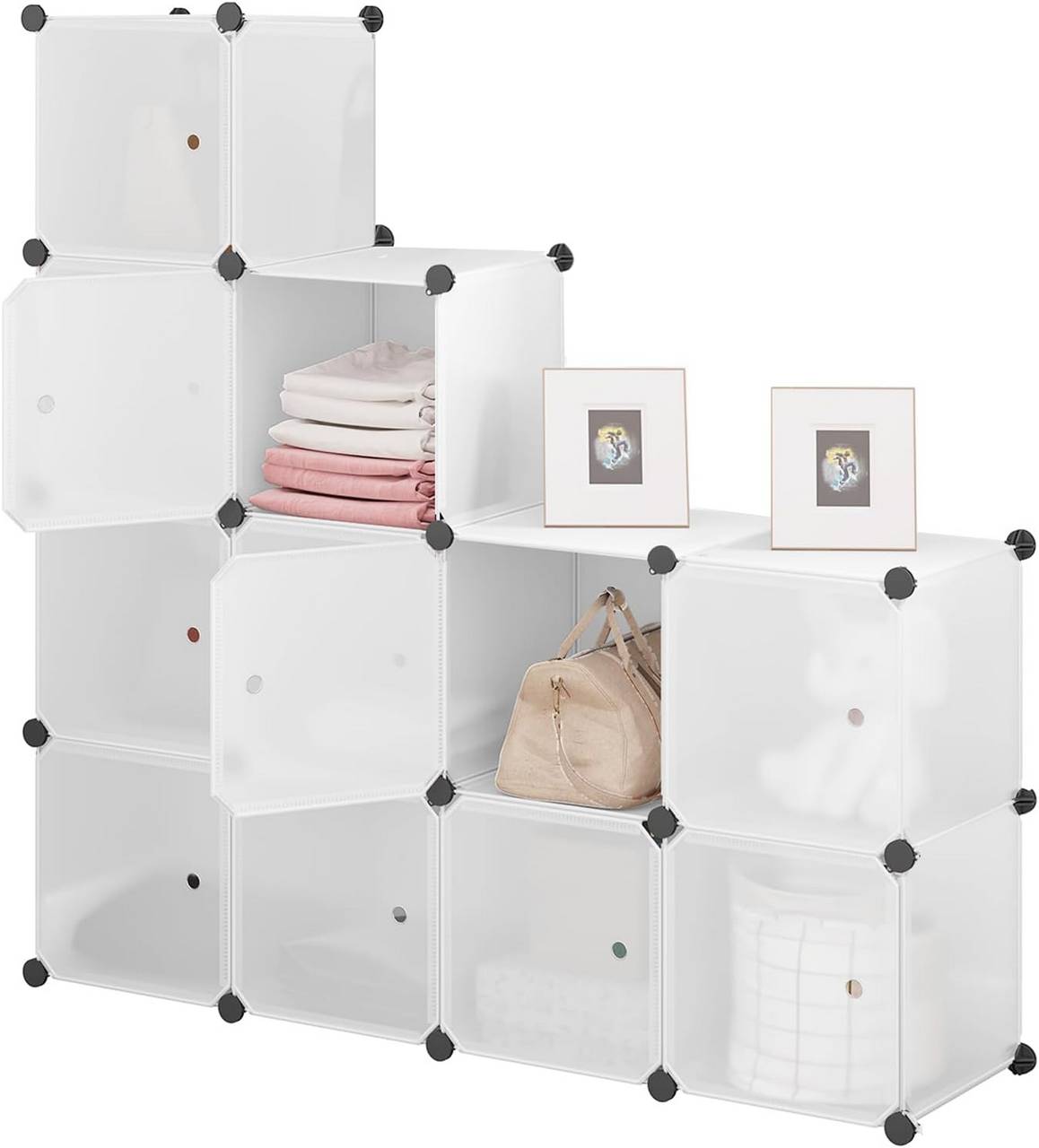 DIY Armoire Plastique Chambre Faite de modules avec Porte pour Le Stockage,  11 Cubes, Blanc