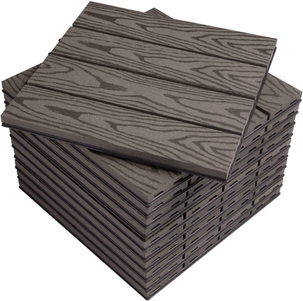 WPC Terrassenfliesen Holzoptik, Bodenbelag mit Klicksystem, 30x30 cm 22 Stück Coffee