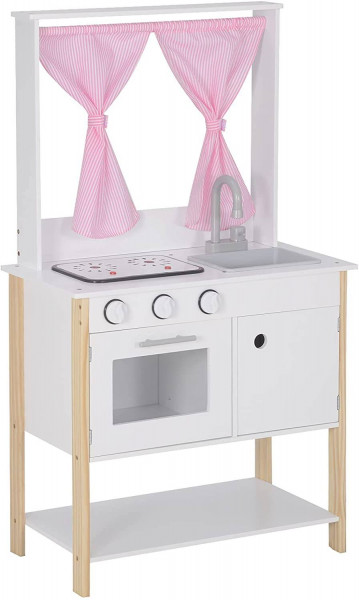 Kinderküche Spielküche aus Holz mit Ton und Licht weiß+rosa
