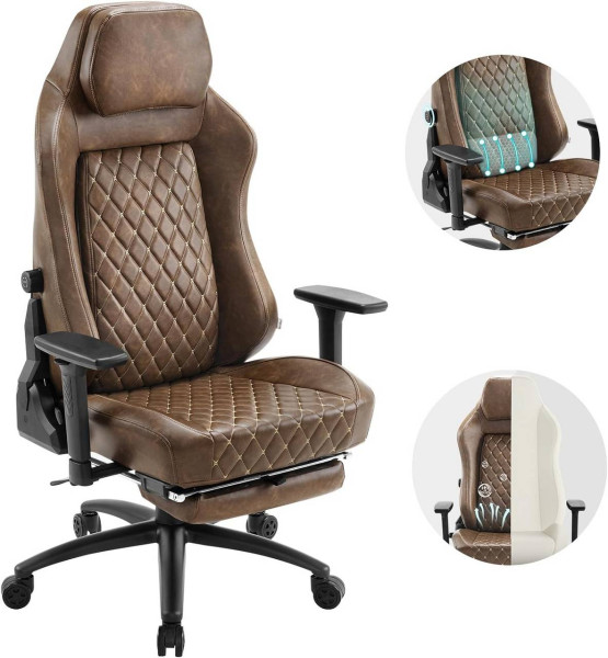 WOLTU Gaming Stuhl, Bürostuhl, mit adaptiver Lendenwirbelstütze, Kunstleder Metallrahmen