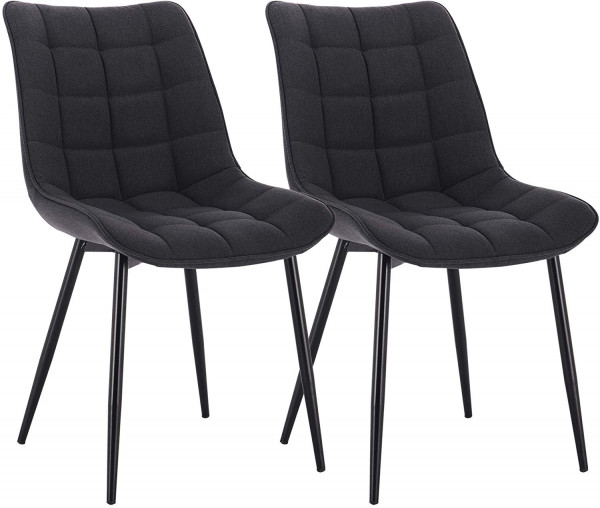 2er-Set Esszimmerstühle mit Rückenlehne, Sitzfläche aus Leinen, Metallbeine