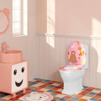 WOLTU toiletdeksel, toiletbril met softclose-mechanisme, toiletbril, O-vorm, roze cartoonpatroon
