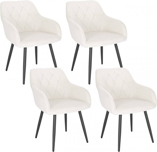 4er Set Esszimmerstühle mit Armlehne Rückenlehne, Stuhl mit Samtbezug Metallbeinen creamweiß