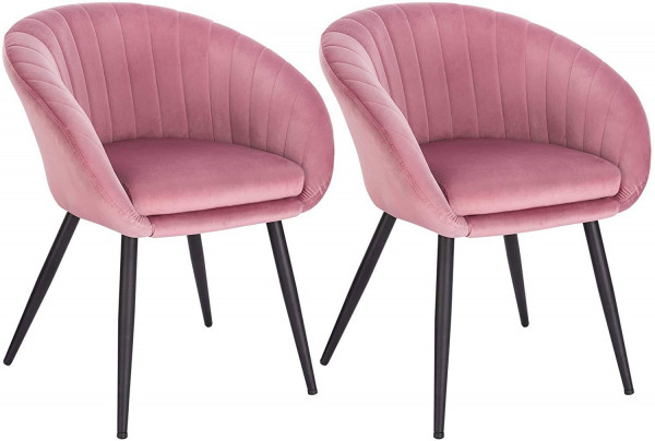 2er-Set Küchenstuhl aus Samt & Metall mit Rückenlehne,rosa