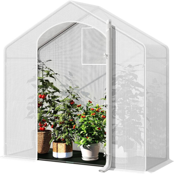 WOLTU greenhouse, winterproof, door window, 200x80x200cm, made of steel tube PE, white