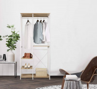 Garderoben- & Kleiderständer 4 Ablagen aus Holz & Metall, weiß-eiche