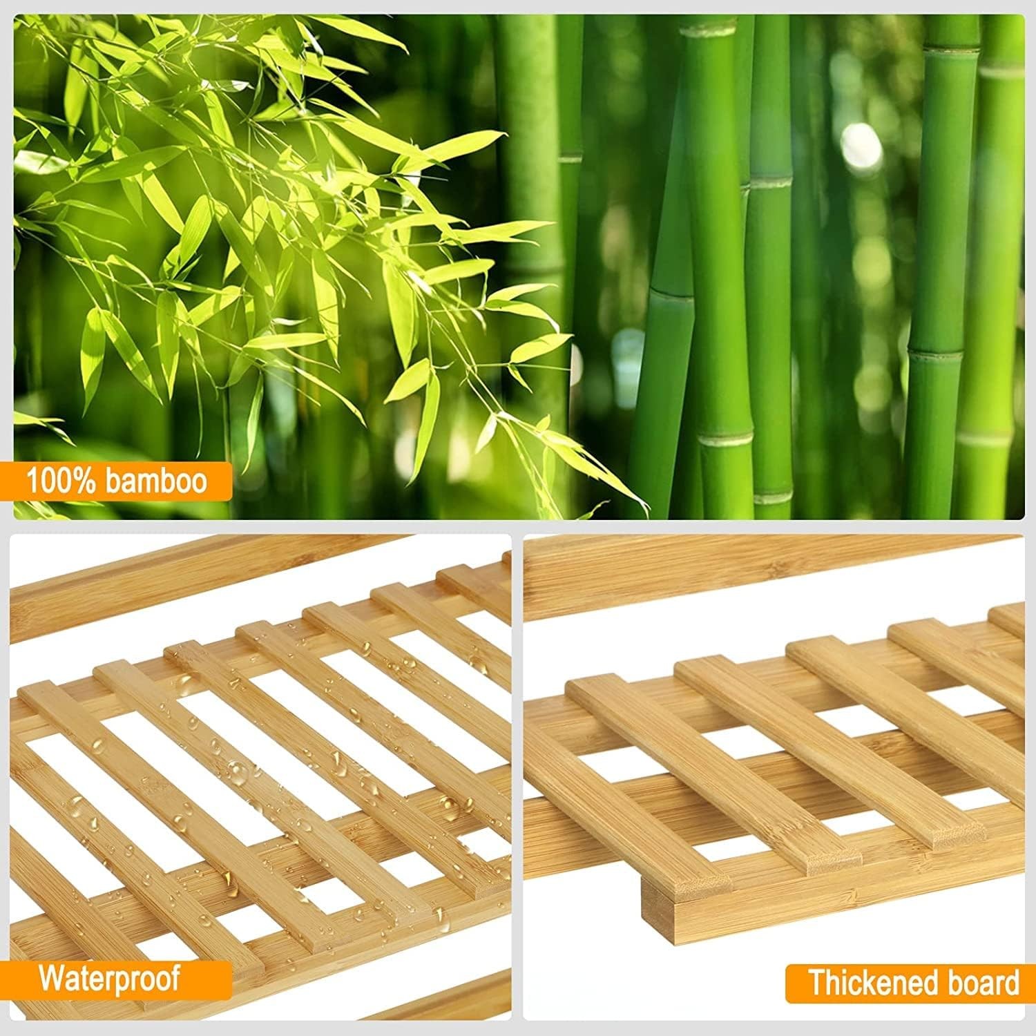 Estantería de ducha premium 26 x 66 x 18 cm Bambú resistente al agua