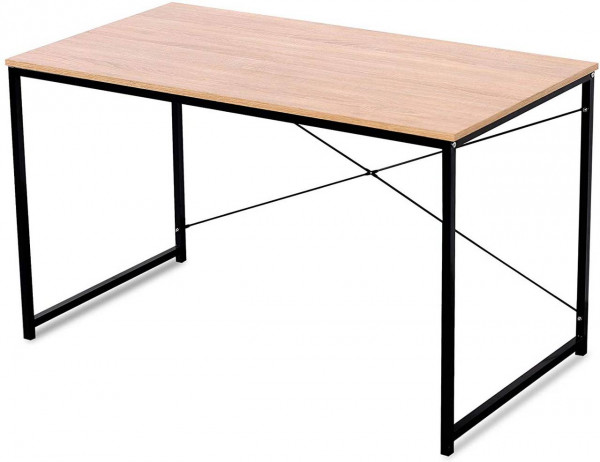Schreibtisch aus Holz & Stahl in modernem Design, natur vorne