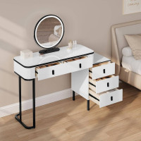 WOLTU Dressing table with LED, mirror, 2 drawers, side cabinet, white + black