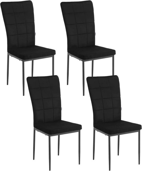 Esszimmerstühle 4er Set, gepolsterter Stuhl mit hoher Rückenlehne, aus Samt, Metallbeine, Schwarz