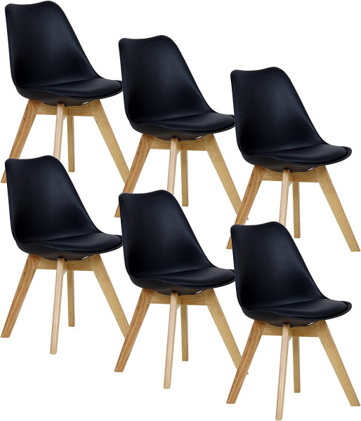 6er Set Esszimmerstühle Küchenstuhl Design Stuhl Kunstleder Holz Schwarz