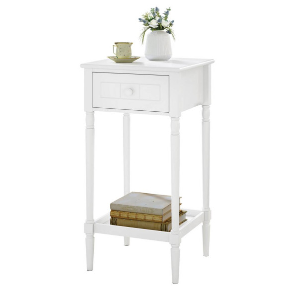 WOLTU bedside table, with open shelf drawer, baroque, solid wood legs, white