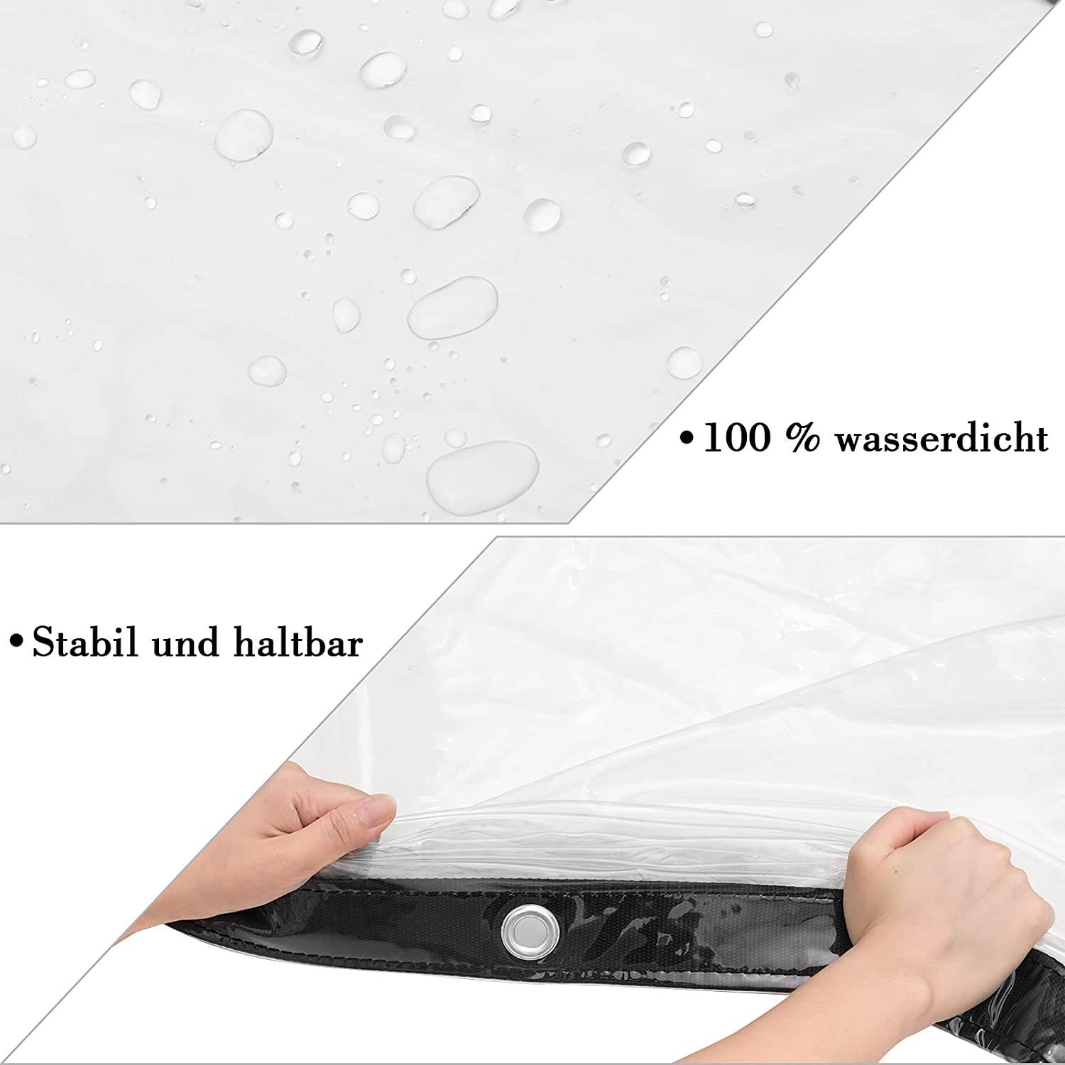 Bâche de Protection Transparente Imperméable en PVC 360g/m² avec Oeillets -  Résistante aux Intempéries (1m x