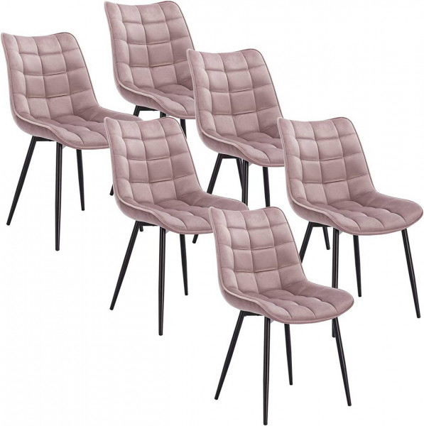 6er-Set Esszimmerstühle mit Rückenlehne, Sitzfläche aus Samt, Gestell aus Metallbeine rosa