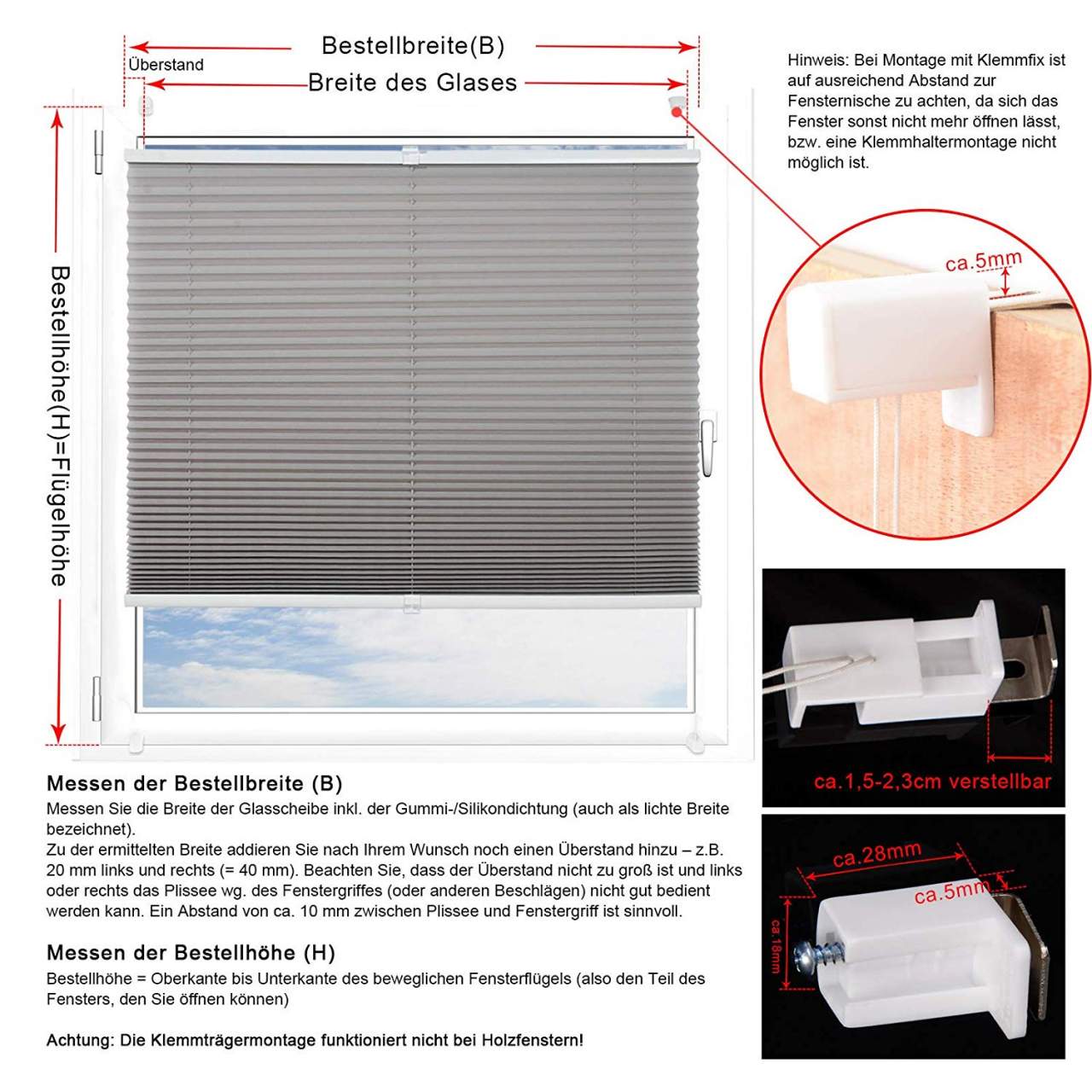 Lichtblick Klemmfix Pleated Blind without Drilling with Clip Polyester 65 x 130 cm Weiß