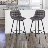 Bar Stools Set of 2 PCS Soft Velvet Seat Bar Chairs Breakfast Kitchen Counter Chairs Metal Legs with Backrests & Footrests