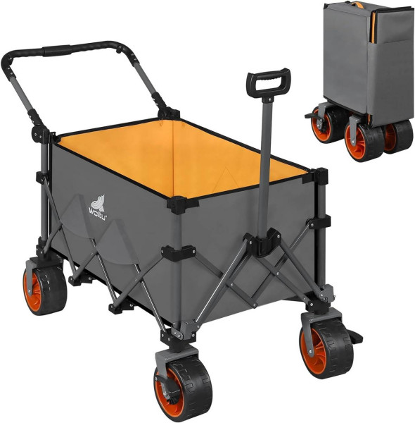 WOLTU folding handcart, garden cart with brakes, 2 handles, dark gray orange