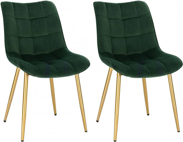 Set of 2 kitchen chairs made of velvet golden legs