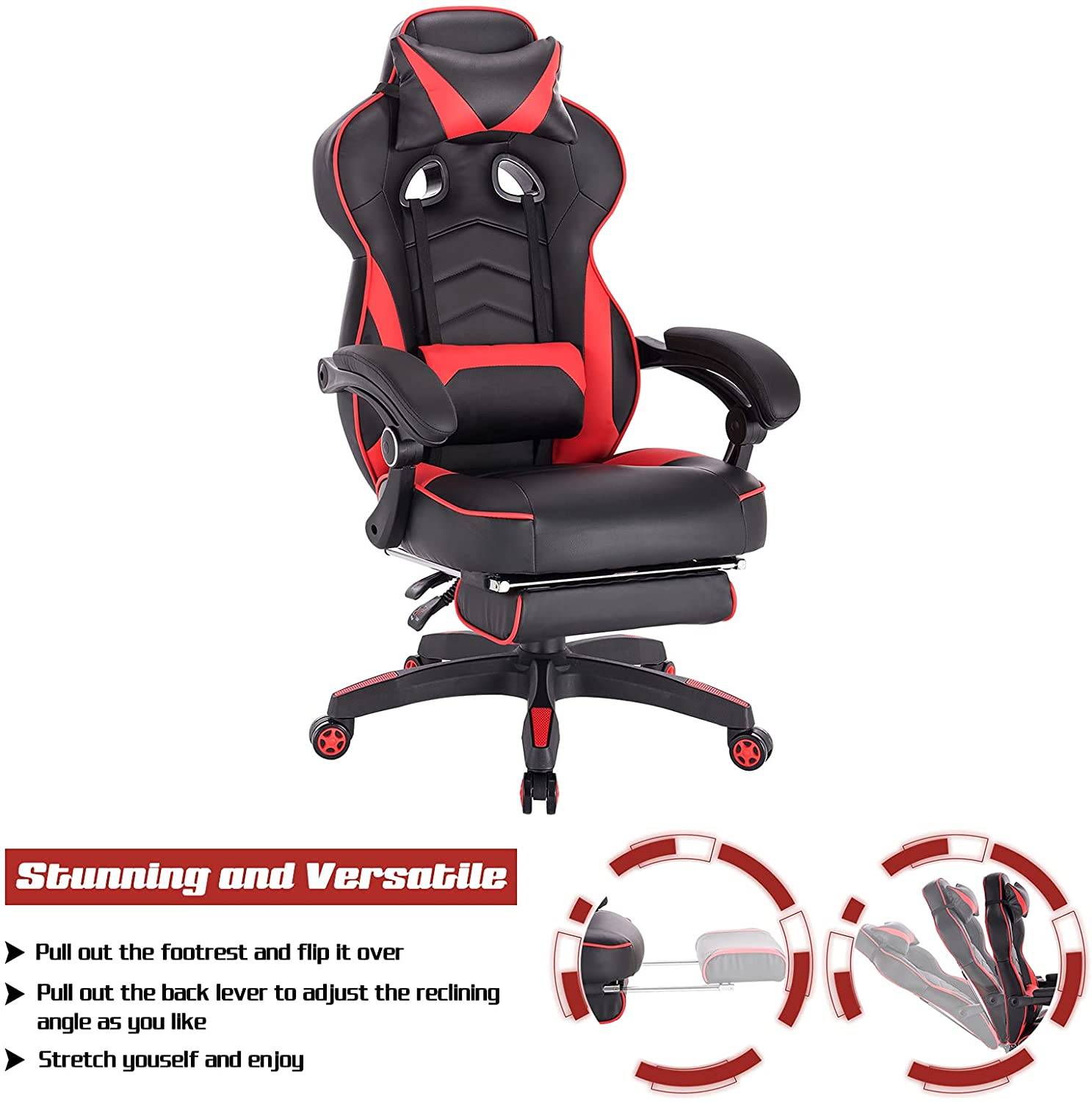 WOLTU-silla Gaming Racing para oficina, asiento deportivo con  reposacabezas, cojín Lumbar con reposapiés