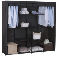 Large Canvas Wardrobe Fabric with Hanging Rail and Doors