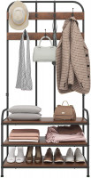 Industrial Clothes Rail, Open Clothes Hanging Unit, Coat Tree Stand with Shelves and Hooks Hallway Storage Unit Shoe Rack
