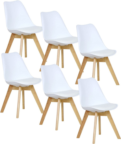 6er Set Esszimmerstühle Küchenstuhl Design Stuhl Kunstleder Holz Weiß