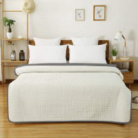Bedspread Quilted Bed Throw Comforter Lightweight Coverlet Check Pattern, Dark Grey-Cream