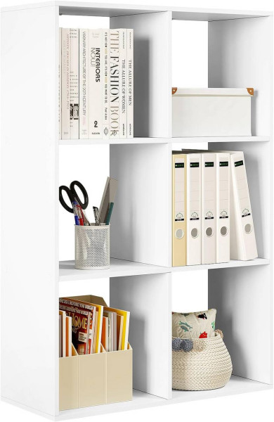 Bücherregal mit 3 Ebenen 6 Fächern, Kippschutz, Aktenschrank, aus Holzwerkstoff, weiß